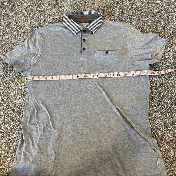 Ted Baker Men’s Grey polo with plaid Collar detail Size 4 or Large - Picture 11 of 13